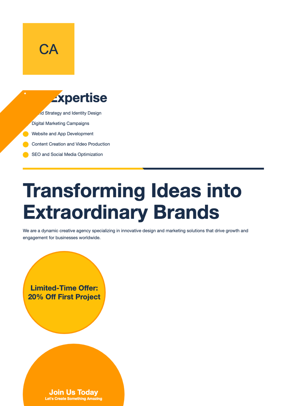 Creative agency flyer template with yellow and navy design elements_variant_1